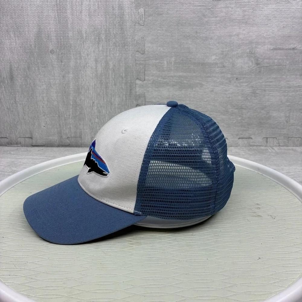 Patagonia Fitz Roy Trout Trucker Hat Men One Size Blue White Cotton Mesh